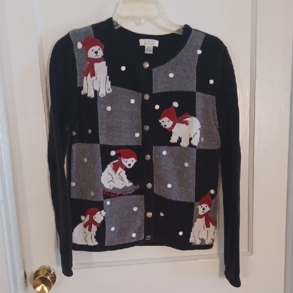 Christopher & Banks Black and Gray Cardigan  Chritmas Sweater Small